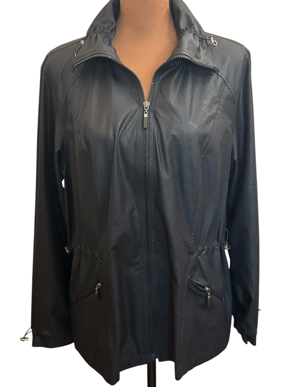 Zenergy‎ by Chico's Black Lightweight Windbreaker Jacket Size 2 (Women's 12)